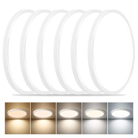 6PK Dimmable 12 Inch LED Flush Mount Ceiling Light, 24W, 2520LM, 2700K/3000K/4000K/5000K/6000K CCT Selectable, White Round Flat Panel Light Low Profile Ceiling Lamp for Bedroom/Kitchen/Living Room