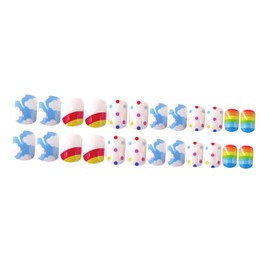 FOMIYES 24pcs Boy Girl Nail Stickers Cartoon Full Cover Fake Nails for Boy Girl Manicure Decorative Decals Easy Application for Parties Creative Art Fun Rainbow