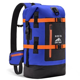 HEETA Waterproof Dry Bags Backpack 40L for Men & Women, Roll Top Heavy Duty Cushioned Hiking Backpack for Kayaking Boating Paddle Boarding Travel Camping Beach Vacation Cruise Ship Essentials, Blue