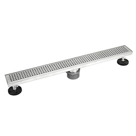 Shower Linear Drain â Square Checker Pattern Grate â Brushed 304 Stainless Steel â with Threaded Adapter and Adjustable Leveling Feet (60 inches)