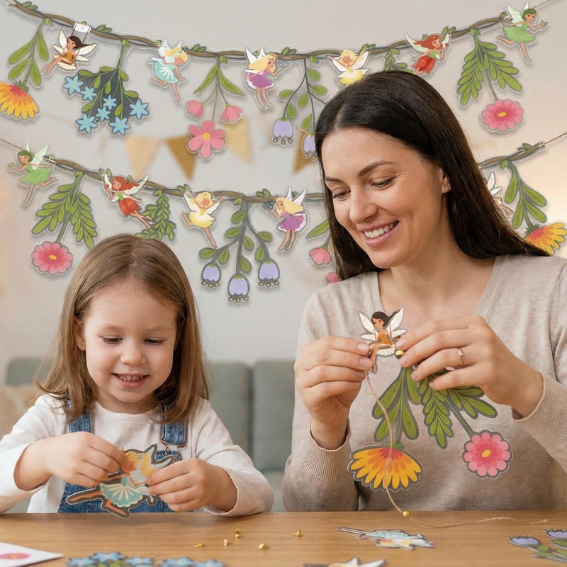 48Pcs Reusable Flower Fairy Banner Kit - Double-Sided PVC Garden
