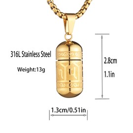 Scddboy Tibetan Buddhist Meditation Stainless Steel Pendant Memorial Cremation Ash Pill Container Necklace 23.6+1.96" Chain