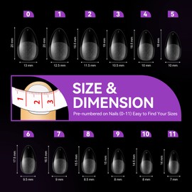 Gelike EC Extra-Short Almond Nail Tips, Full Coverage, XS Short Nail Tips, Soft Gel Tips, Pre-Buffed Artificial Nail Tips Made of PMMA Resin for Women, Salon, 120 Pieces, 12 Sizes