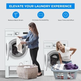 FAMIROSA Washer and Dryer Pedestals Fits 27" and 28", Laundry Pedestal Risers for Washer and Dryer, Heavy Duty Steel Washing Machine Stand Base, Fit 700lbs Capacity, 28.3 x 28.3 x 15.7 inch, White