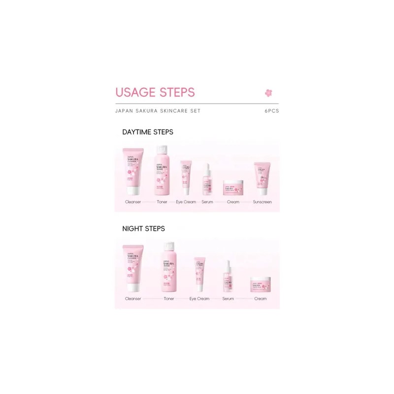 Set Cuidado Facial Sakura 6pzs Piel Radiante Rejuvenece!