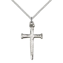 F A Dumont Sterling Silver Nail Cross Pendant with 18" Stainless Steel Lite Curb Chain.