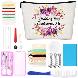 Floral Wedding Emergency Kit for Bride Wedding Survival Set with Makeup Bag, Bride Kit Bridal Shower Gift Present Fun Engagement Present for Bride Emergency Supplies