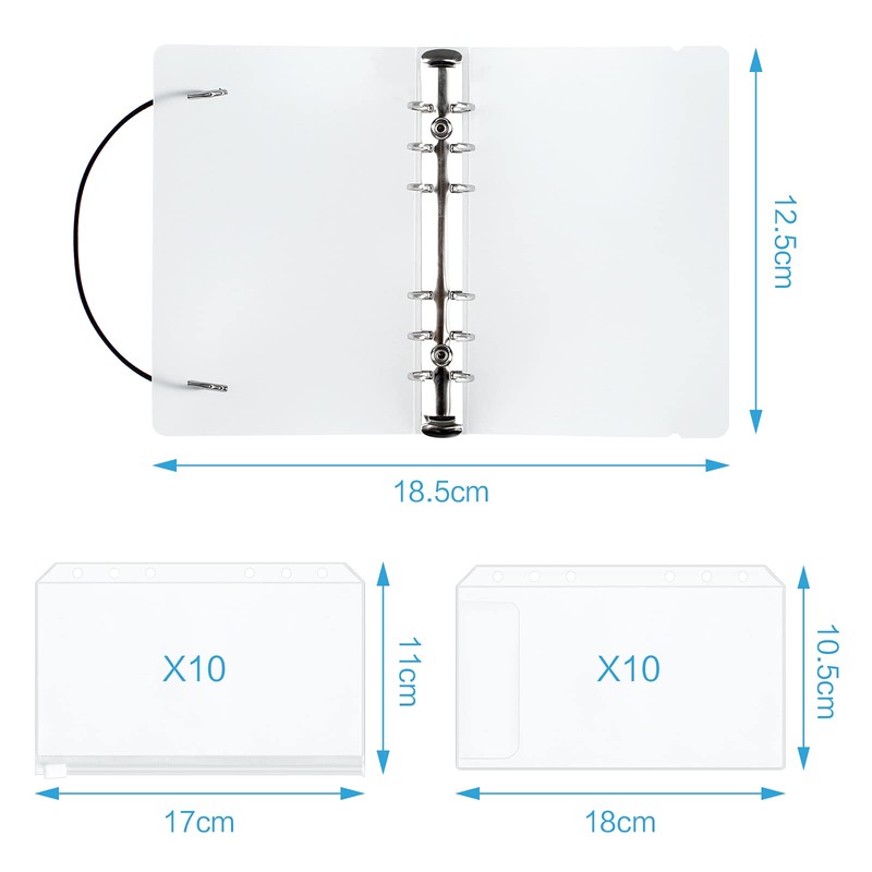 A6 Ring Binder Notebook with 20Pcs Plastic Binder Envelopes Binder