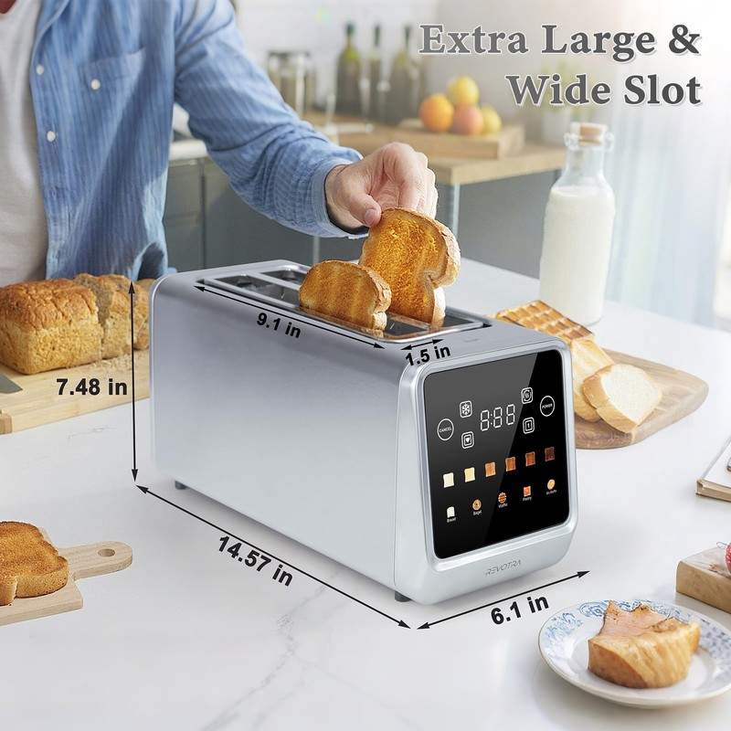 Long Slot Toaster 4 Slice, Touch Screen LED Display, 1.5”