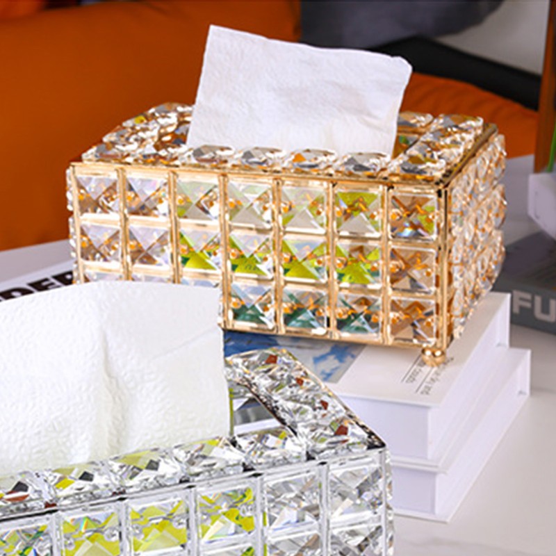 Tissue Dispenser Light Luxury Napkin Storage Box Metal Crystal Glass