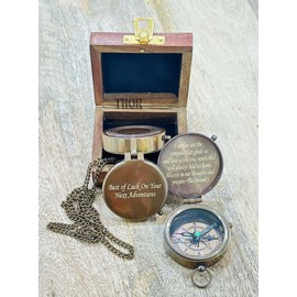 Vintage Sundial Compass with Leather Case,Brass Compass,Gift for Him,Engraved Compass,Sundial Push Compass for Camping, Hiking, Touring