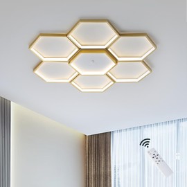 Modern LED Ceiling Light, Max 63W Dimmable Flush Mount Ceiling Lamp, 32 Inch Remote Crontrol Ceiling Light Fixture for Living Room, Dining Room, Bedroom (Gold)