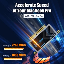 Bitsjour 256GB NVMe SSD for MacBook Pro A1708 2016 2017 Non-Touch Bar, 22+34 Pins Original Interface, M.2 PCIe 3.0 3D NAND TLC Internal Hard Drive Replacement for Performance Upgrade, mac OS Preloaded