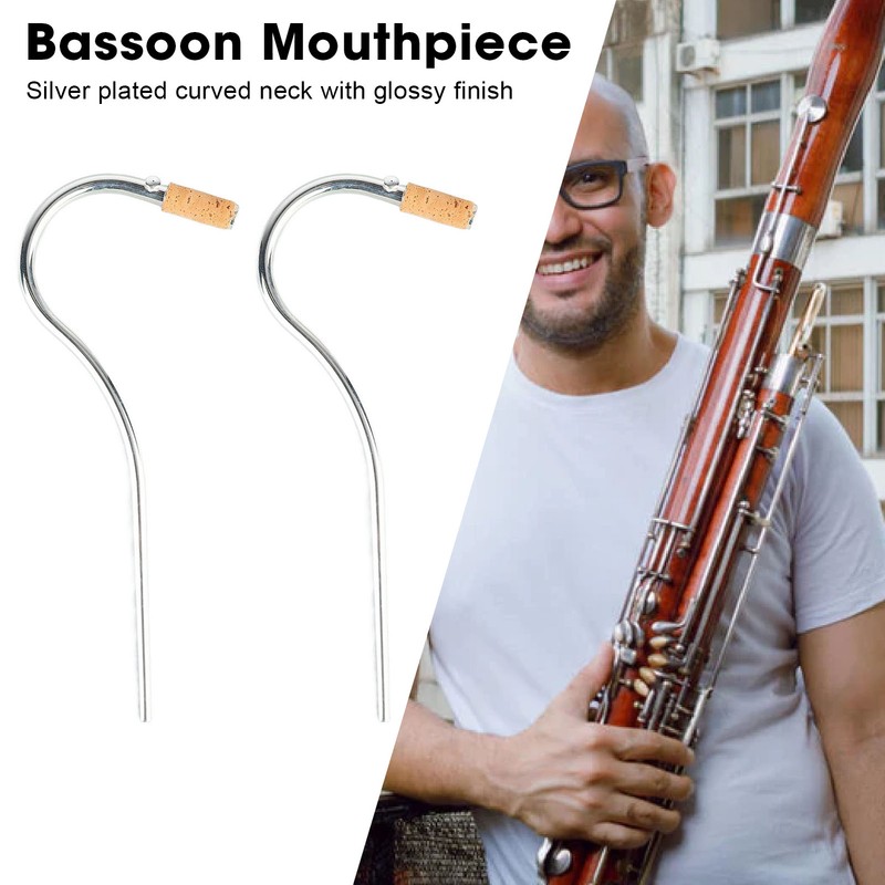 2PCS Bassoon Mouthpieces Silver Plated Curved Neck with Cork Joint
