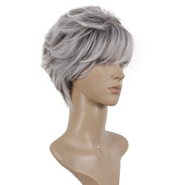 Deifor Old lady Short Messy Curly Synthetic Hair High Temperatuer Natural As Real Hair Wigs for Daily Use (Gray White Ombre)
