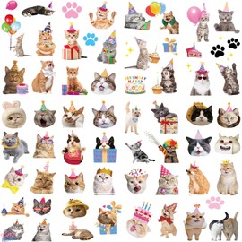 60 tatuajes temporales de gato, pegatinas de animales para decorar fiestas de cumpleaños, impermeables, con diseño de meme de gato, decoración corporal Q851