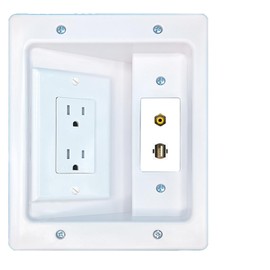 RiteAV RCA-Yellow USB2 Recessed Wall Plate Cable Concealer Management Kit with Power Outlet Hides Cords and Cables