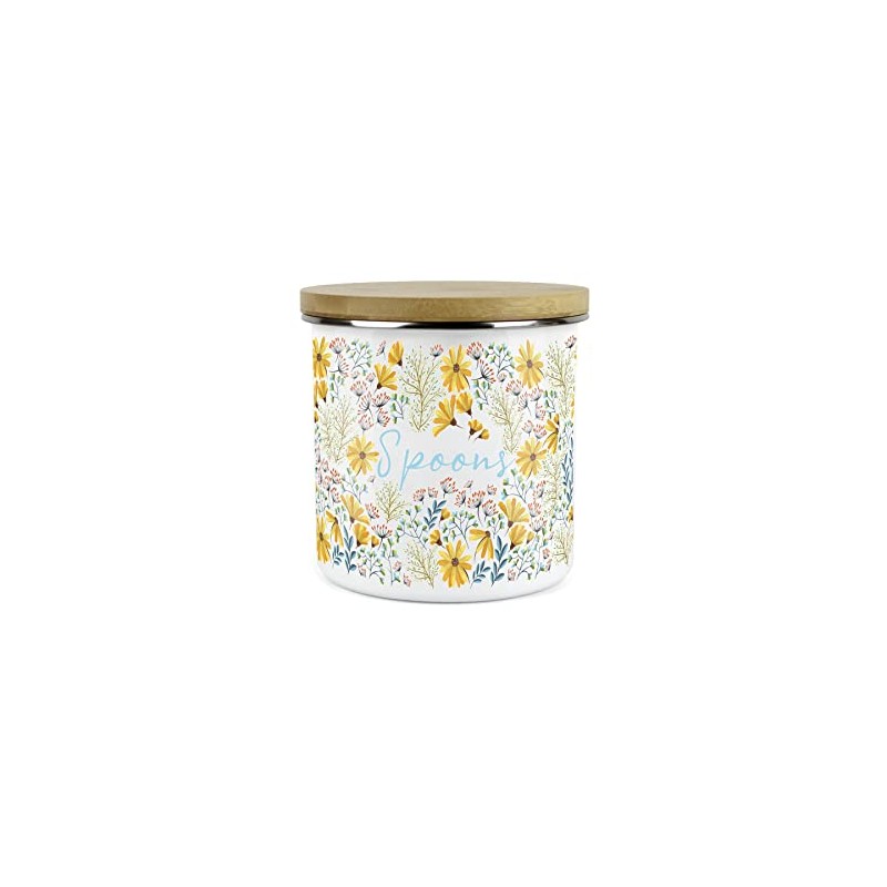 Purely Home Floral Daisies Teaspoon Canister - White Metal Enamel