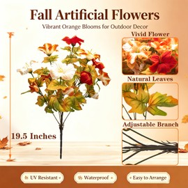 Fall Flowers, 4Pcs UV Resistant Artificial Outdoor Petunias for Decor
