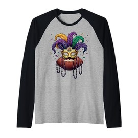 Football Mardi Gras Mask Beads Raglan Baseball Tee