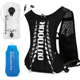 KAMCYCLE® Running Backpack with Hydration Bladder or Soft Hip Flask (Option), Running Vest, Universally Adjustable Ultralight, Reflective Running Vest, Hydration Backpack (with 2L Bladder and Soft