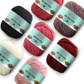Off-The-Yak Medium Worsted Weight #4, Knitting and Crocheting Woolen Yarn Variety Pack of 7 Skeins (840yds/700g), 25% Yak, 50% Wool, 25% Acrylic (Red Pack)