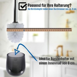 Daloual - 3 x Replacement Toilet Brush Head White Diameter Approx. 8 cm + 1 x Stainless Steel Handle 26.5 cm - Toilet Brush - Toilet Brush - Replaceable - Modern Design - High Quality - Durable