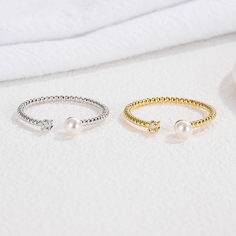 KUKA.JEWELRY Pearl Ring, Butterfly, Small Ribbon, 0.1 inch (3 mm),