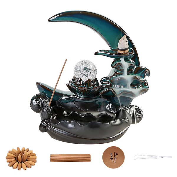 Ceramic Reflow Incense Burner, Waterfall Effect, Lotus Style Aromatherapy Home