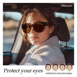 TINHAO Polarized Fit Over Glasses Sunglasses for Women Trendy Cat Eye Over Glasses UV Protection for Driving(Amber leopard, Brown)