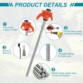 MIGUBIGU 12x Schraubheringe Zelt-Heringe aus Stahl, Camping Zeltheringe mit Gewinde Adapter und Drahtbürste, Zelt Erdanker für Camping