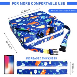 Kugooyi Booster Seat Chair, Thick Booster Seats, Waterproof with Safety Buckle, Non-Slip Base, Washable, Soft Children's Dining Table, Backrest, Portable Travel Raised Cushion (Dinosaur Blue)
