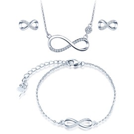 INFINIONLY Diamond Jewellery Sets, Women's Girls Necklace Pendant Bracelet Earring, 925 Silver Necklace Bracelet Earring, Stylish Infinity Symbol Jewellery Sets, Inlaid Zircon, Silver, Silver, Cubic