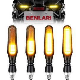 Benlari 4PCS Flowing LED Motorcycle Turn Signals 12V Super Bright Universal Sequential Front Rear Turn Signal Lights Waterproof IP67 Compatible with Harley Honda Yamaha Triumph (2 PACK)