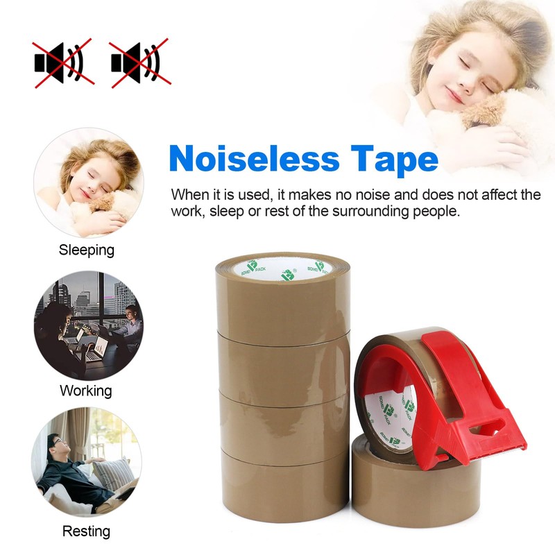 BOMEI PACK 6 Rolls Silent Brown Packing Tape, 1.88" x