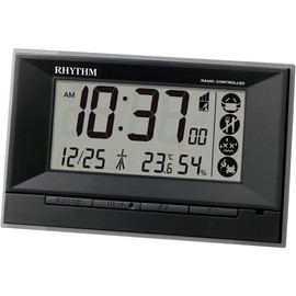 rizumu時計工業 (rhythm) 置ki時計 Black 8.8x14.3x4.2 cm Alarm Clock Wireless Digital Temperature Humidity Calendar Heatstroke 8rz207sr02