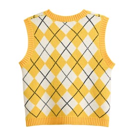 Hyipels Women's Sweater Vest,Y2K Sleeveless Pattern Preppy Style Knitted Crop Tank Top for Girl