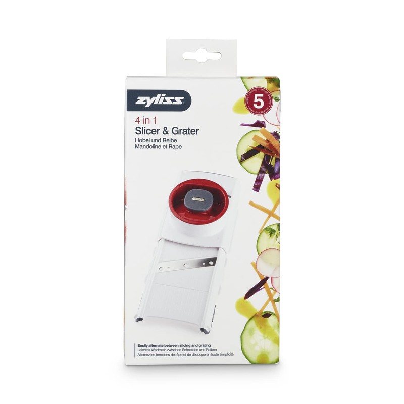 Zyliss E900027 4 in 1 Gemüsehobel, Kunststoff/Edelstahl, weiß/Rot, Mit 4