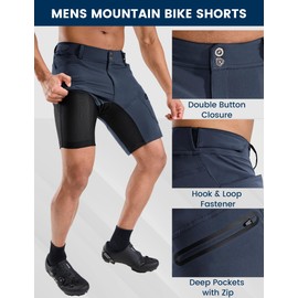 Nepest Men’s Mountain Bike Shorts 3D Padded Riding Cycling Short Padding Liner Baggy Quick Dry Zip Pockets Dark Blue,L