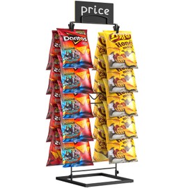 TJ.MOREE Chip Rack Display Stand, Chip Bag Holder for Party Concession Stand Supplies 2-Row 32 Clips Countertop Snack Hanger, Snack Retail Display Rack