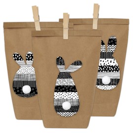 Papierdrachen 12 Easter Nests for Filling with Easter Bunnies in Pastel Colours and Washi Tape Style, Easter Gifts for Children, black-white