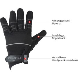 Stagecaptain RGL-5F Rigger Gloves - Work Gloves for Men - Size XL - Long Fingers and Faux Leather Inner Surface - Patch Reinforcements - Black/Grey