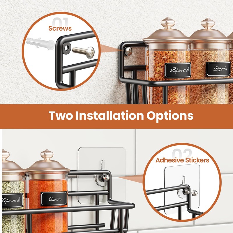 Mystozer 5 Pack Spice Rack Seasoning Organizer Wall Mount, Screw