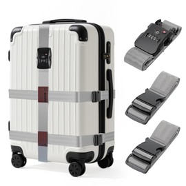 Luggage Straps with TSA Lock, Adjustable Heavy Duty Grey Luggage Straps for Suitcase with Reinforced Buckles, Cross Luggage Strap TSA Approved Combination Locks with Name Tags for Travel & Trip