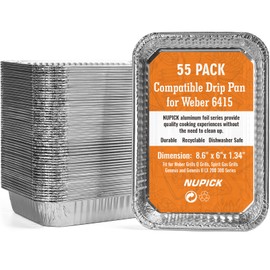 NUPICK 55 Pack 6415 Drip Pans Compatible for Weber Spirit Series, Genesis Series, Q Series Grills, Disposable Aluminum Foil Grease Trays, 8.5" x 6"