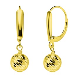 Gold Dangle Earrings - Yellow Gold Flashed Sterling Silver Ball Beads Leverback Drop Dangle Earing – Diamond-Cut 8mm Ball Beads - Nickel-Free Jewelry