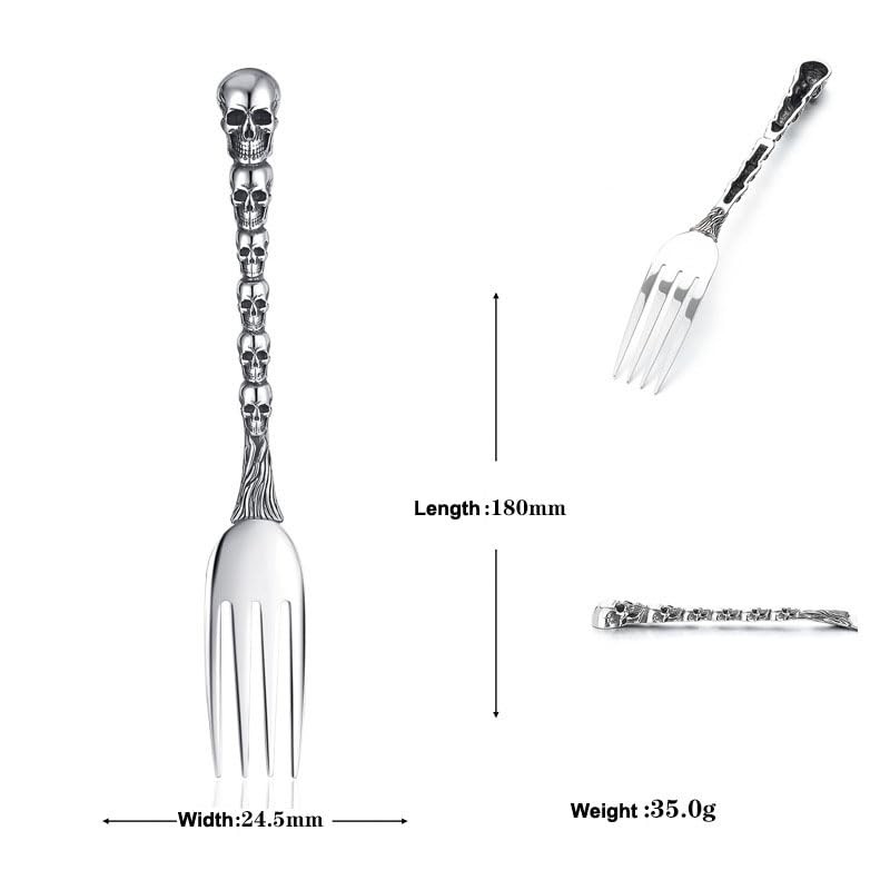 Skull Motif Serving Spoon Fork Set, Premium Stainless Steel Fork