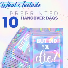 BeSAVAGE Hangover Kit Bags 10 Piece - (4x6 Inches) Printed Holographic Bags Bachelorette Party Gift Supplies Wedding Disco Favors, Ziplock