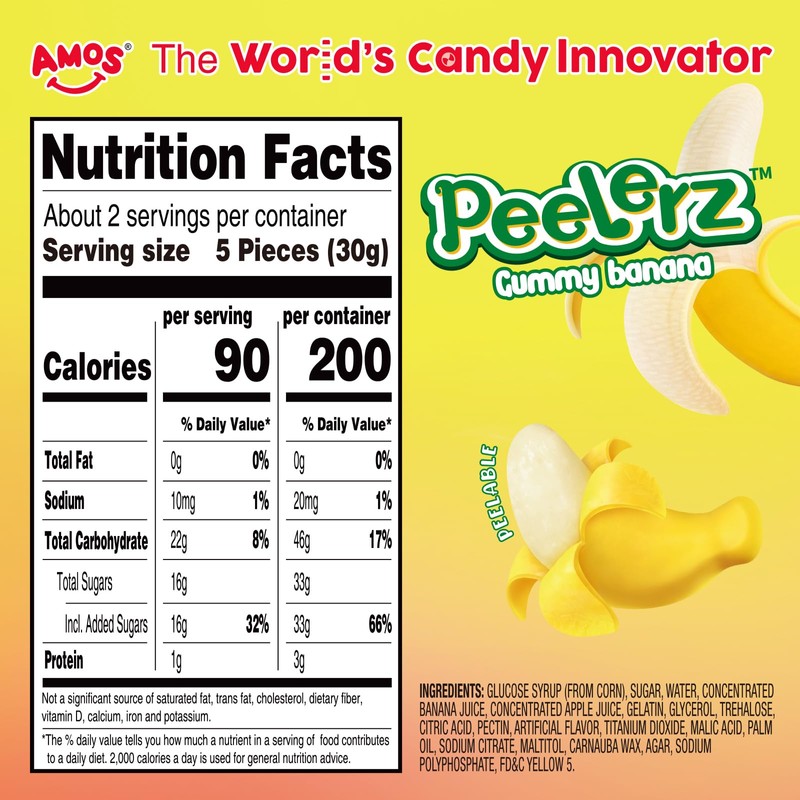 Amos Peelable Banana Gummies, Banana Peeling Candy, Peelerz Fruit Snacks