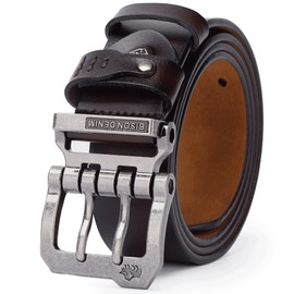 BISON DENIM Men's Belts Leather Dress Genuine Leather Classic Heavy Duty Buckle Belt Casual for Jeans